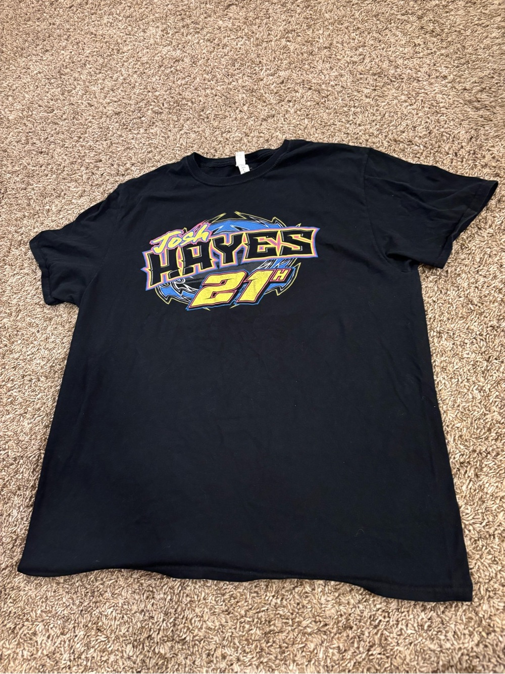 Fruit of the Loom Black Kids Tee with Yellow & Purple Racing Graphic - Picture 2 of 7